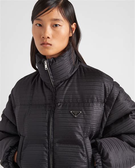 prada re-nylon cropped hooded down jacket|Prada.